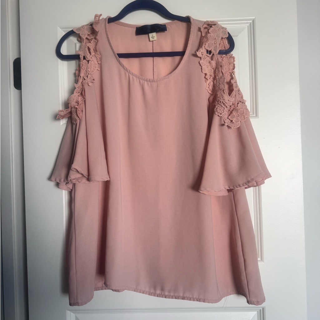Chic Blush Lace Cold Shoulder Blouse